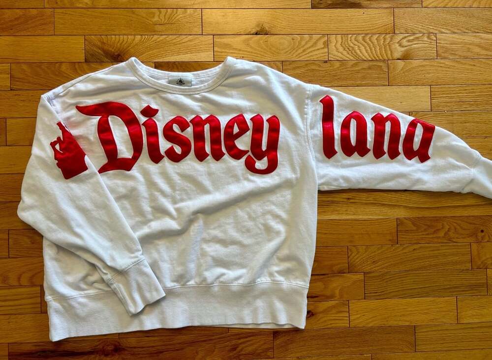 Disney Parks Disneyland Sweatshirt Size L White Red Embroidered Castle